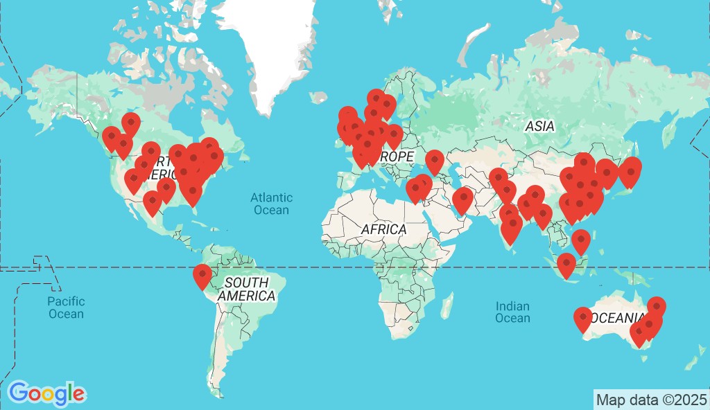 Map showing locations of researchers who cited Dr. Wang’s work